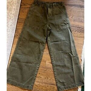 Blank NYC High Rise Wide Leg Cropped Ankle Jeans Ribcage Olive Size 26 So Cute!